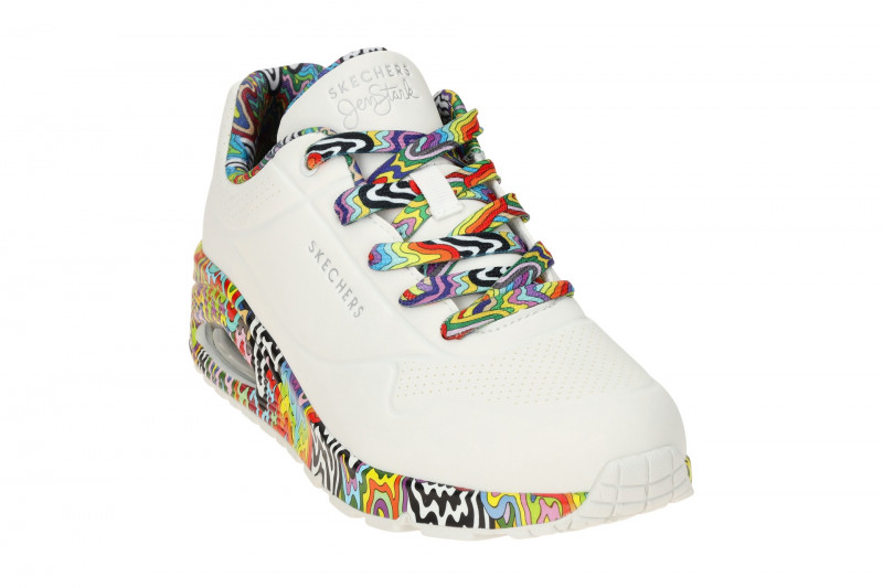 Skechers Uno Schuhe weiß Sohle bunter Tropfen-Print 177959