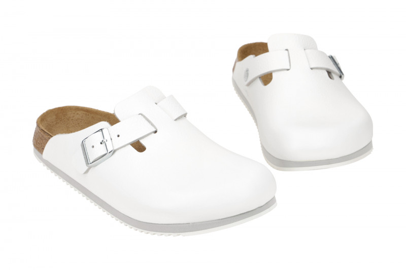 Birkenstock Boston Pantolette weiß Naturleder Normal-Weit 60134