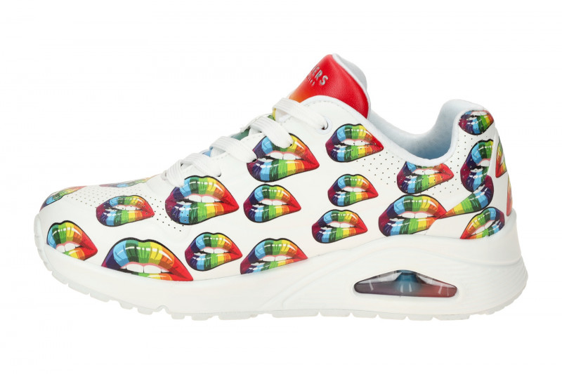 Skechers Uno Schuhe weiß bunter Regenbogen Kussmund 177084