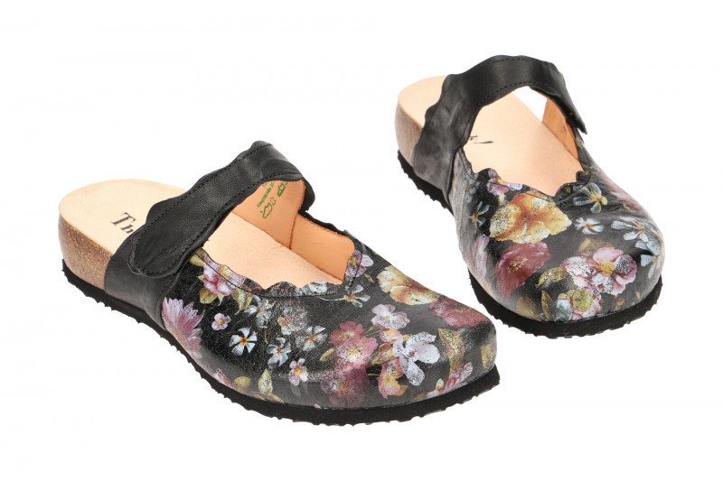 Think Julia Pantolette schwarz Blumen Clogs