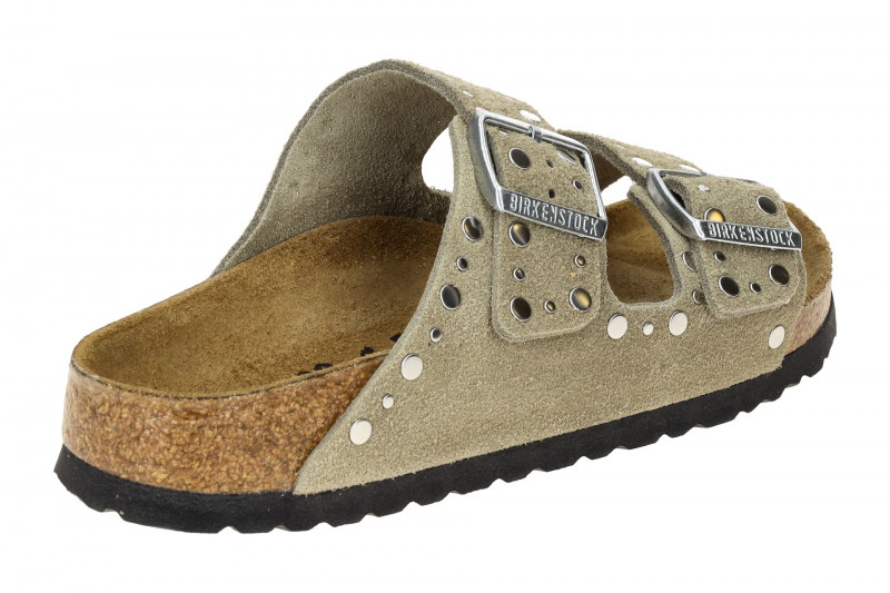 Birkenstock Arizona Rivet Border Pantolette taupe grau SCHMAL 1029390