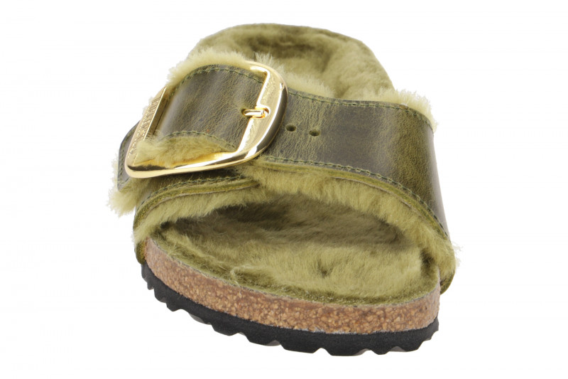 Birkenstock Madrid Big Buckle Shearling Pantolette grün 1023138