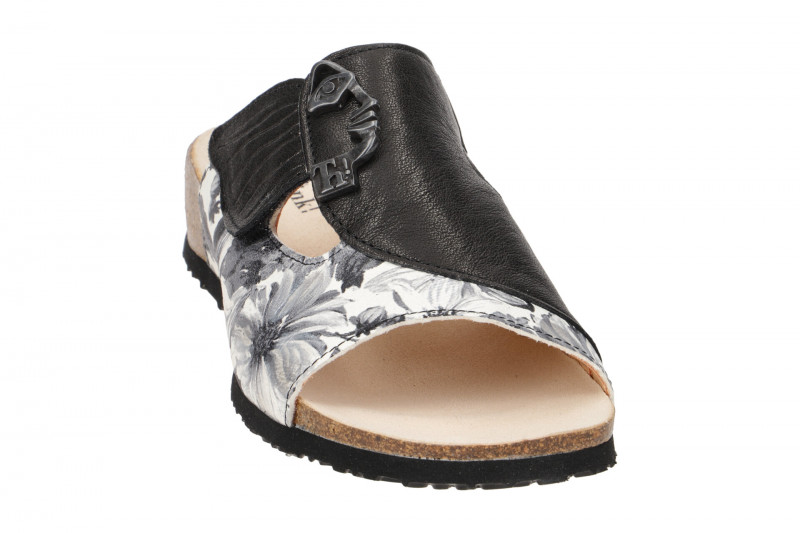 Think Mizzi Pantolette schwarz creme Blumen 124