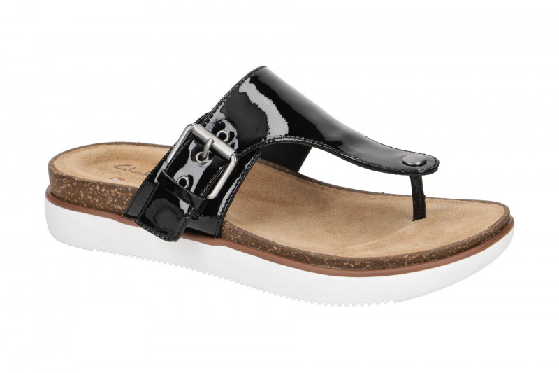 Clarks Elayne Step Pantolette Zehentrenner schwarz Lack