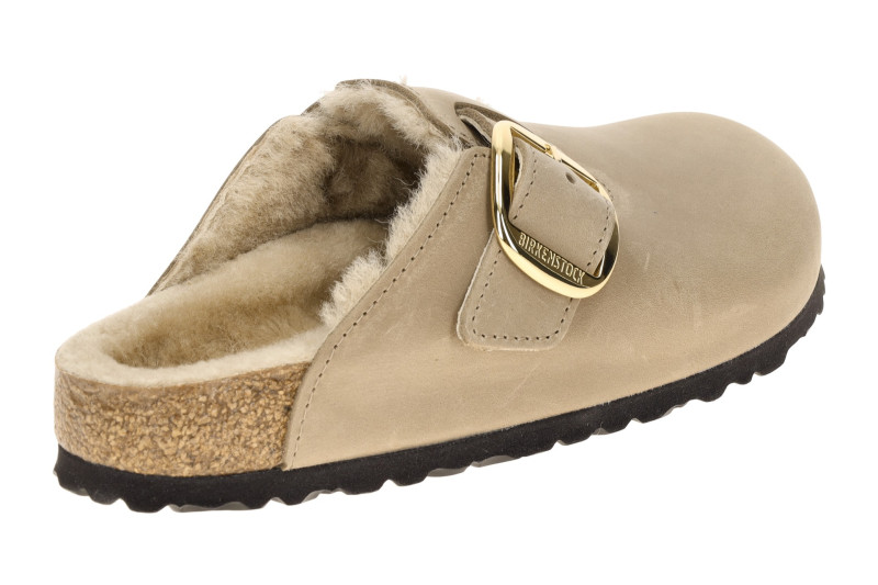 Birkenstock Boston Big Buckle Clogs Pantoletten beige SCHMAL Lammfell