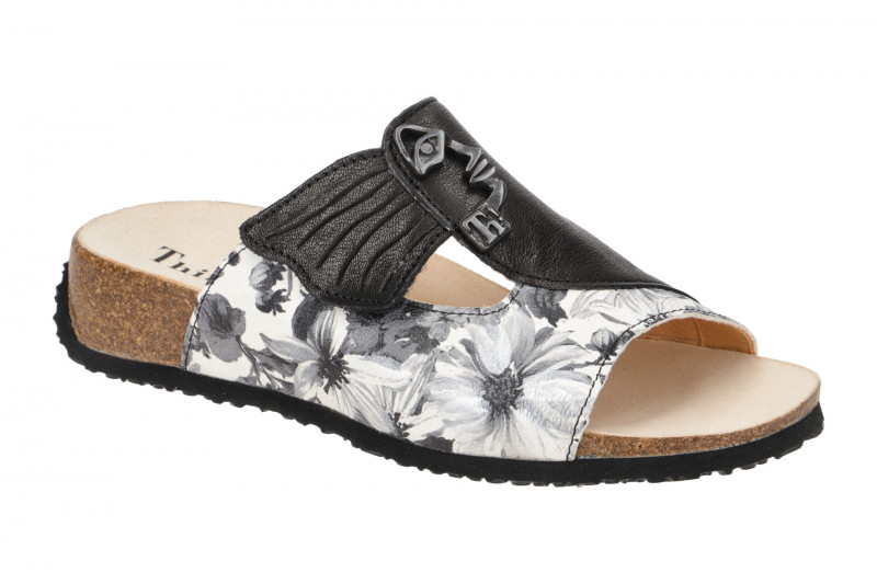Think Mizzi Pantolette schwarz creme Blumen 124