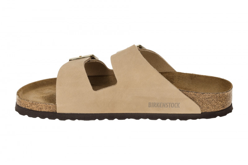 Birkenstock Arizona Pantolette beige Nubuck Soft-Footbet SCHMAL 1019016