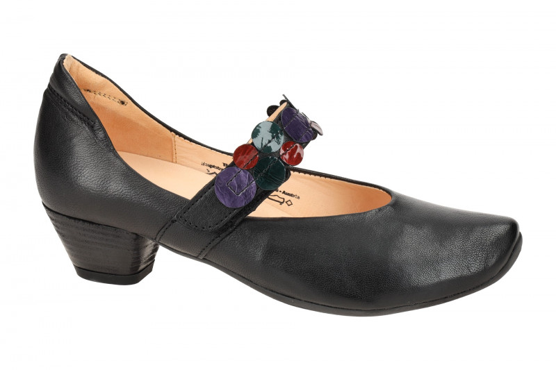 Think Aida Riemchen Pumps schwarz Lack-Punkte
