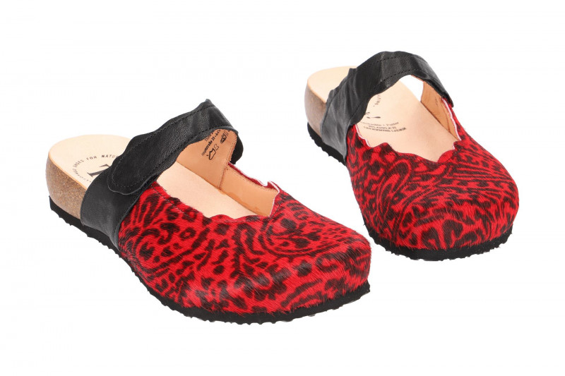 Think Julia Pantolette Clogs rot schwarz Fell