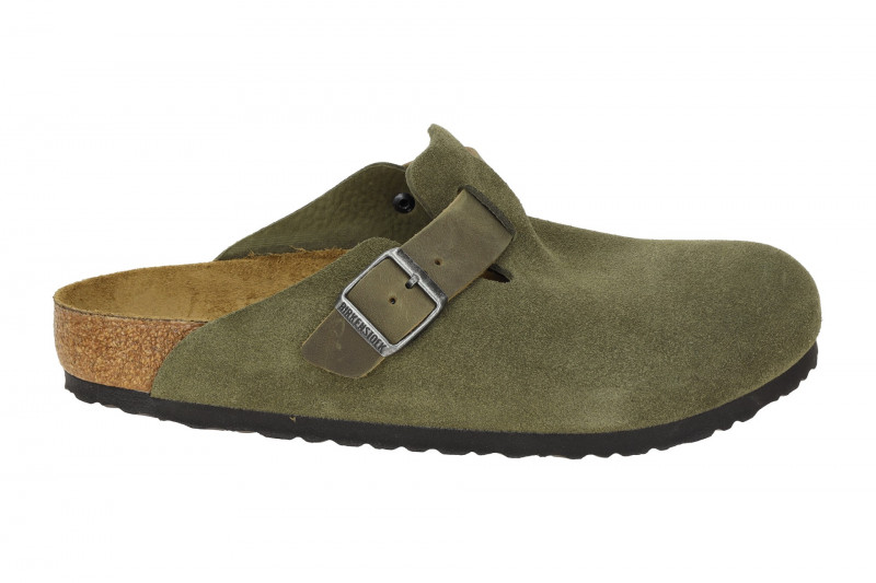Birkenstock Boston Clogs Pantoletten grün Velour Normal-Weit 1028067