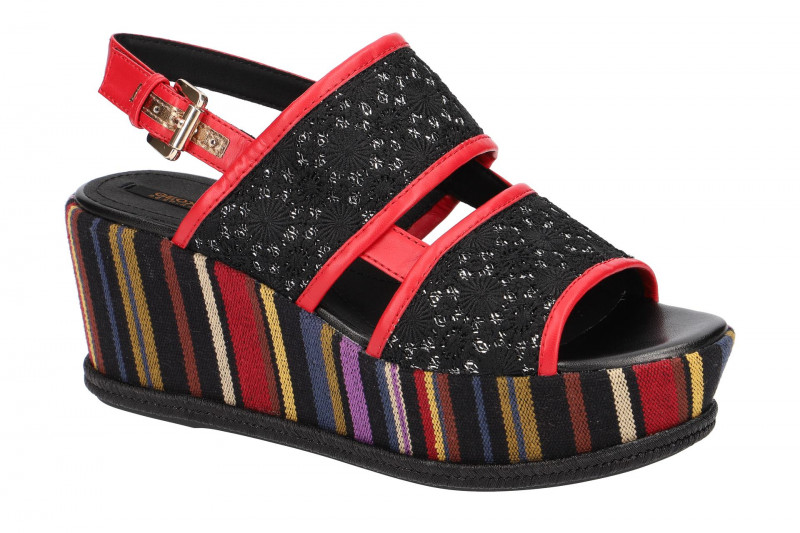Geox Sakely Plateau Sandale schwarz rot
