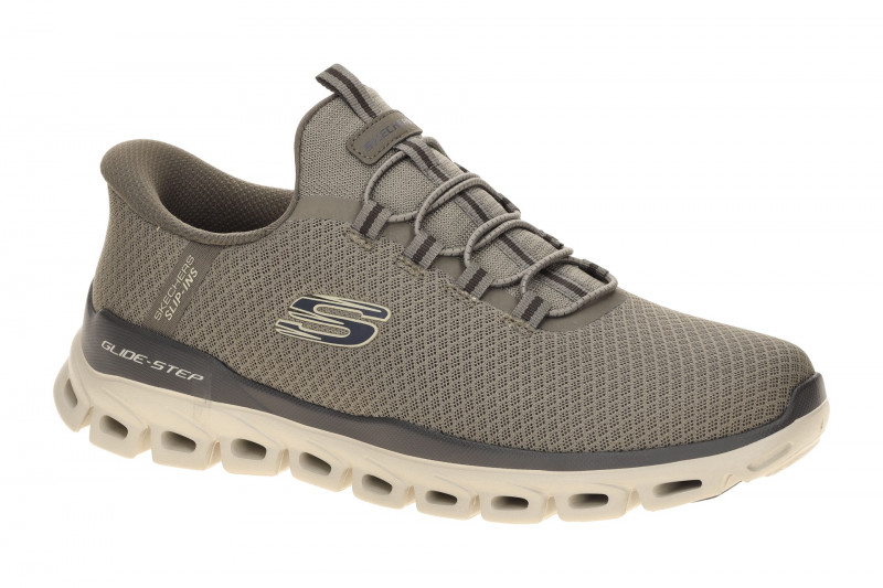 Skechers Glide Step Slipper Schuhe taupe braun Herren SLIP-INS 233010