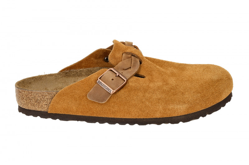 Birkenstock Boston Braided Pantolette hellbraun Velour Normal-Weit 1026665