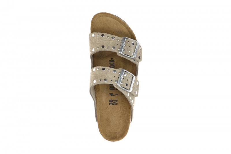 Birkenstock Arizona Rivet Border Pantolette taupe grau SCHMAL 1029390