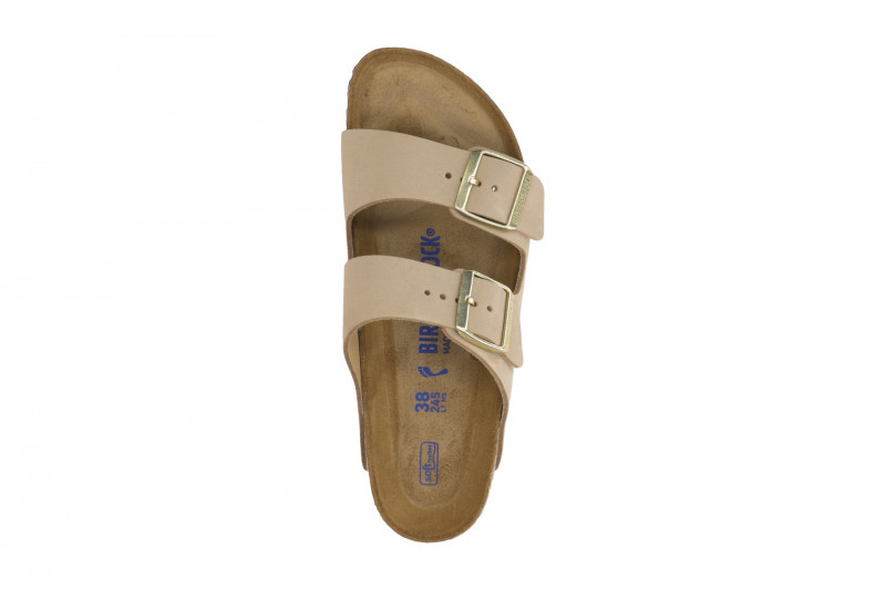 Birkenstock Arizona Pantolette beige Nubuck Soft-Footbet SCHMAL 1019016