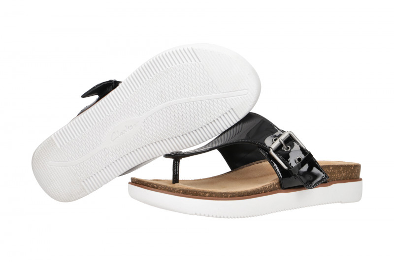 Clarks Elayne Step Pantolette Zehentrenner schwarz Lack