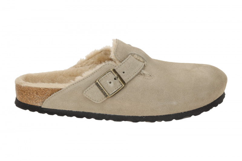 Birkenstock Boston Shearling Pantolette taupe grau SCHMAL 1028299
