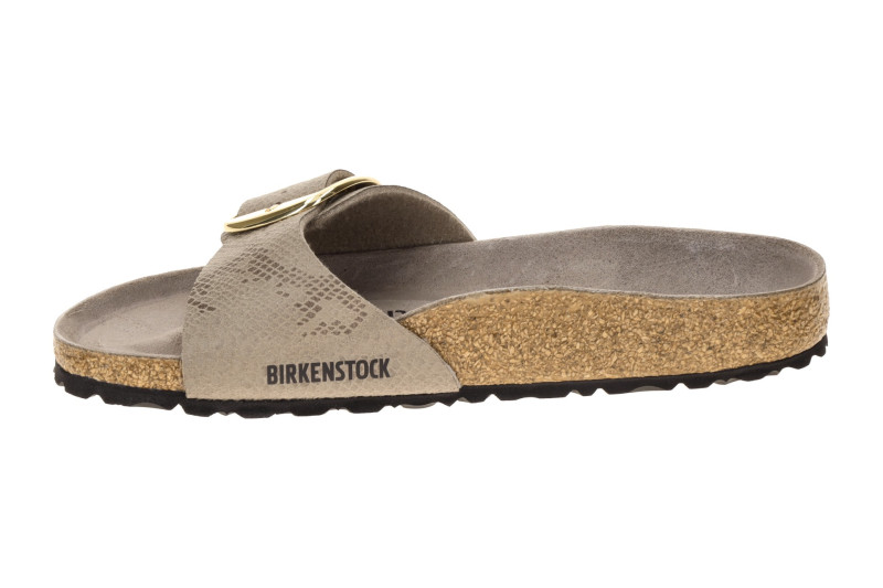 Birkenstock Madrid Big Buckle Pantolette taupe grau Python Schmal 1032965