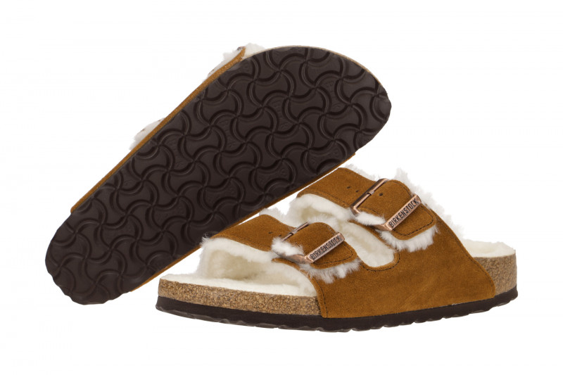 Birkenstock Arizona Shearling Pantolette braun Lammfell Schmal 1001135