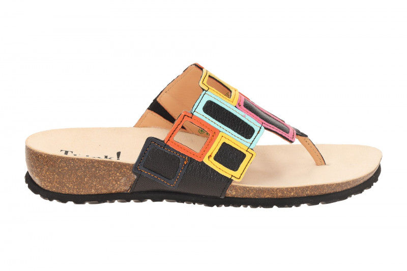 Think Julia Pantolette Zehentrenner schwarz bunt Viereck 1136