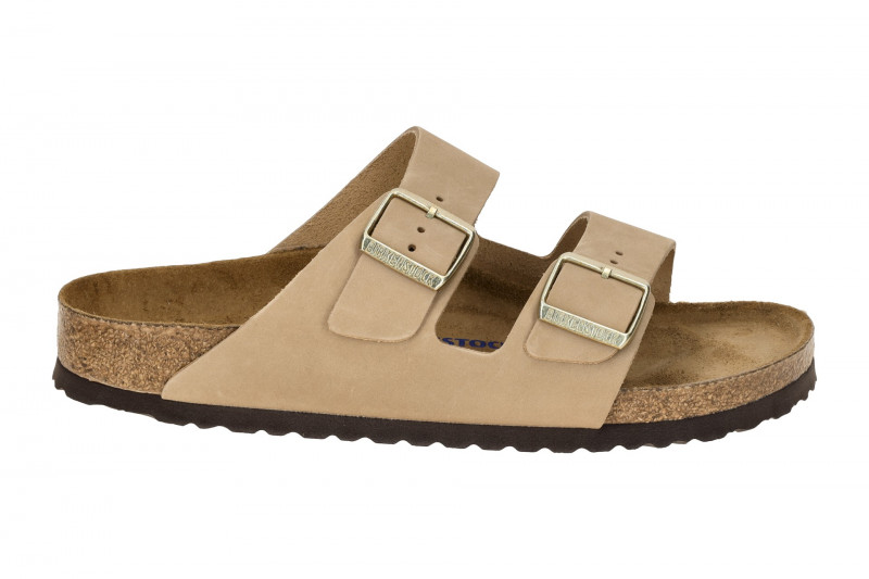 Birkenstock Arizona Pantolette beige Nubuck Soft-Footbet SCHMAL 1019016