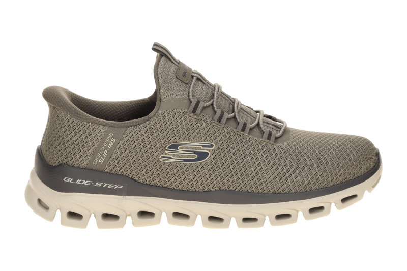 Skechers Glide Step Slipper Schuhe taupe braun Herren SLIP-INS 233010