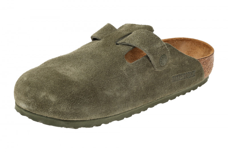 Birkenstock Boston Clogs Pantoletten grün Velour Normal-Weit 1024721
