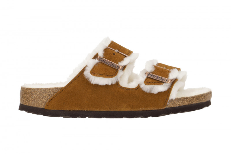 Birkenstock Arizona Shearling Pantolette braun Lammfell Schmal 1001135