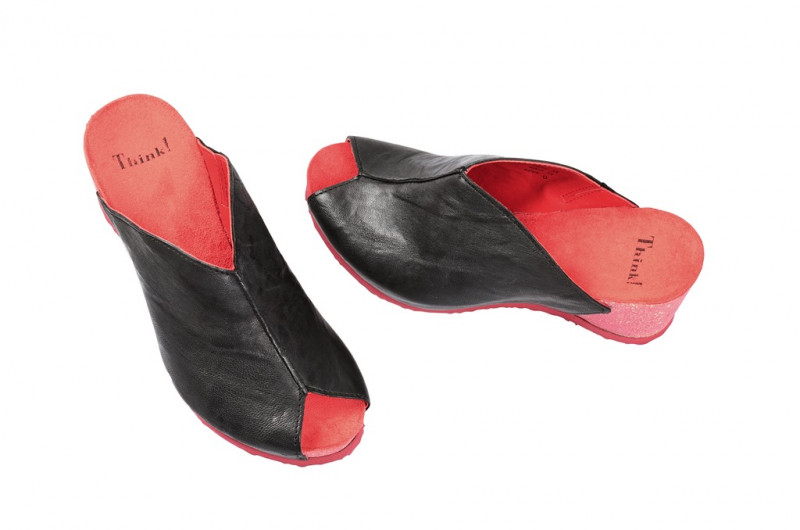 Think Zilli Keil- Pantolette in schwarz rot 0-80329-09