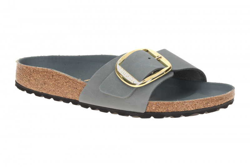 Birkenstock Madrid Big Buckle Pantolette grau blau SCHMAL