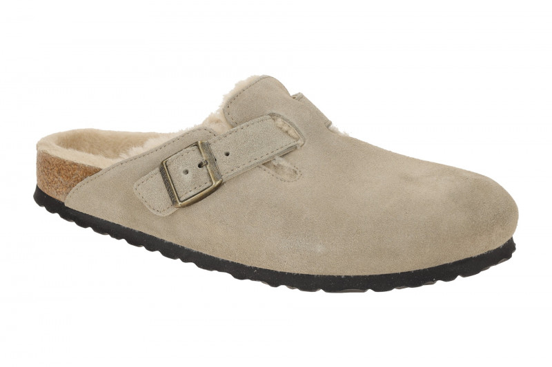 Birkenstock Boston Shearling Pantolette taupe grau SCHMAL 1028299