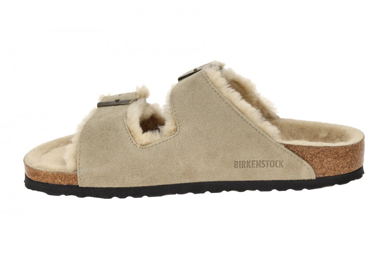 Birkenstock Arizona Shearling Pantolette taupe Lammfell Schmal 1028293