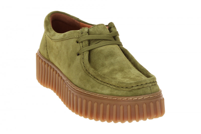 Clarks Torhill Bee Mokassin Schuhe grün olive Velour 26184586