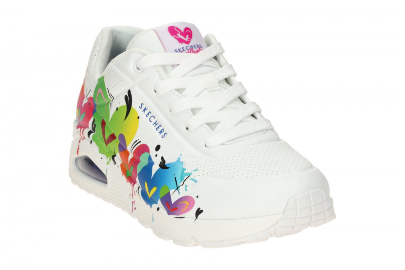 Skechers Uno Schuhe weiß bunte Herzen 190008