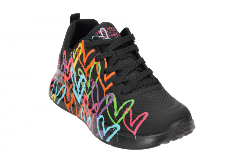 Skechers Uno Lite Schuhe schwarz bunte Herzen 177977