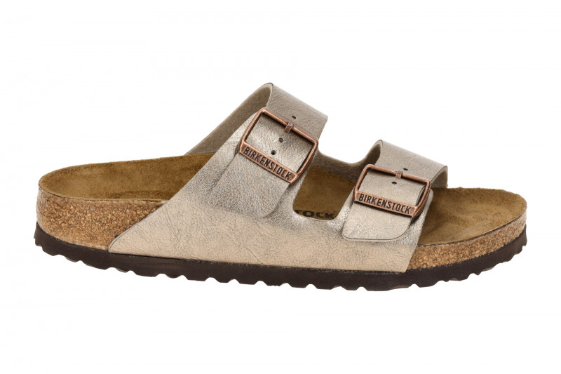 Birkenstock Arizona Pantolette taupe braun metallic SCHMAL 1029439