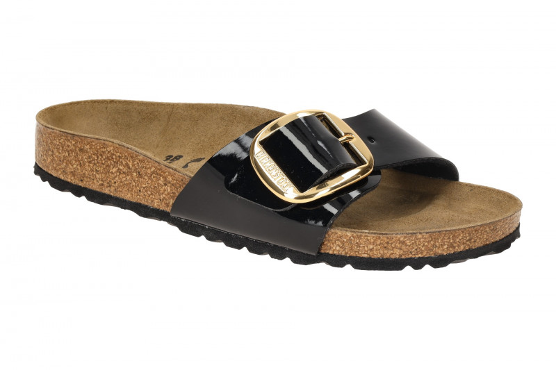 Birkenstock Madrid Big Buckle Pantolette schwarz Lack SCHMAL 1027785
