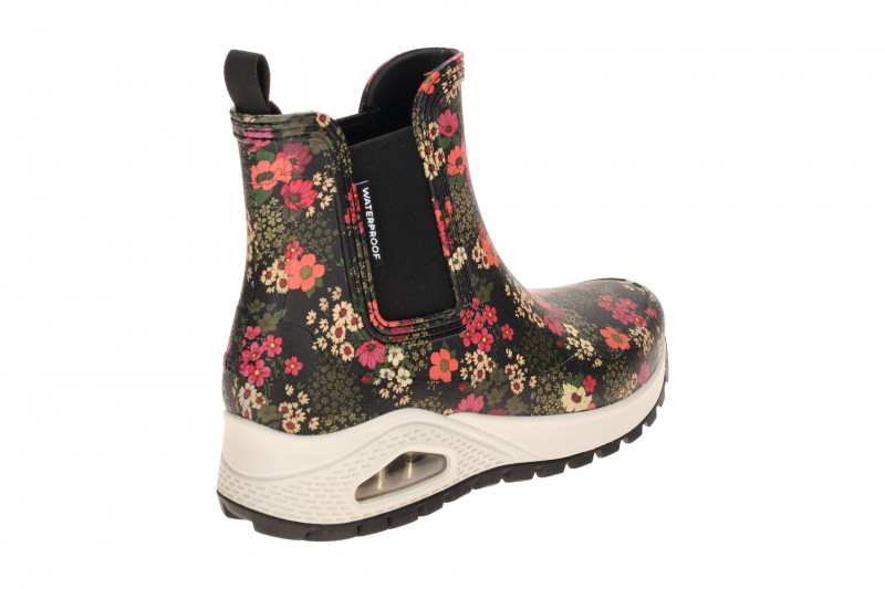 Skechers Uno Regen Stiefel schwarz Blumen Gummistiefel