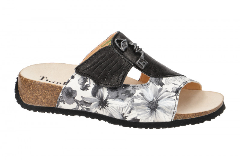 Think Mizzi Pantolette schwarz creme Blumen 124