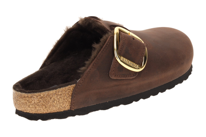 Birkenstock Boston Big Buckle Clogs Pantoletten braun SCHMAL Lammfell