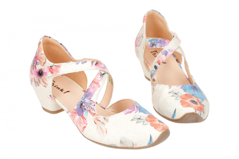 Think Aida Riemchen Pumps weiß pastell Blumen