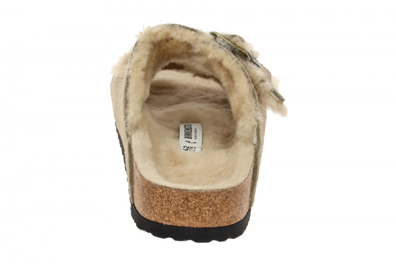 Birkenstock Arizona Shearling Pantolette taupe Lammfell Schmal 1028293