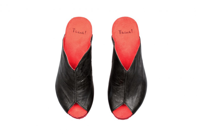 Think Zilli Keil- Pantolette in schwarz rot 0-80329-09