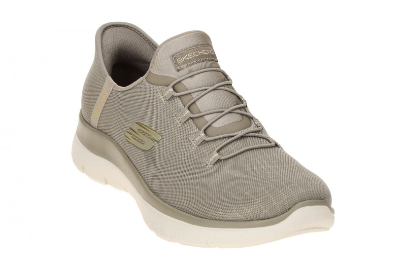 Skechers Summits Schuhe taupe grau Glitzer SLIP-INS 150128