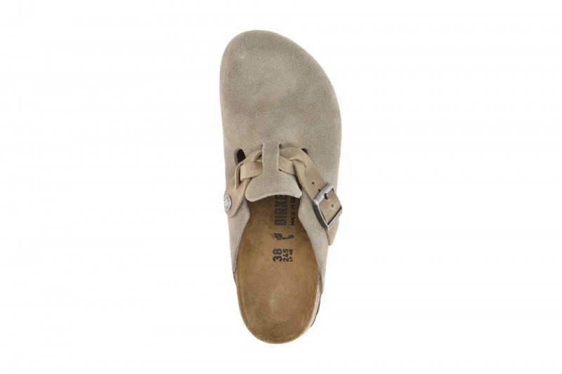 Birkenstock Boston Braided Pantolette grau Velour SCHMAL-WEIT 1026694