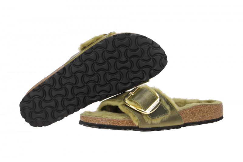 Birkenstock Madrid Big Buckle Shearling Pantolette grün 1023138