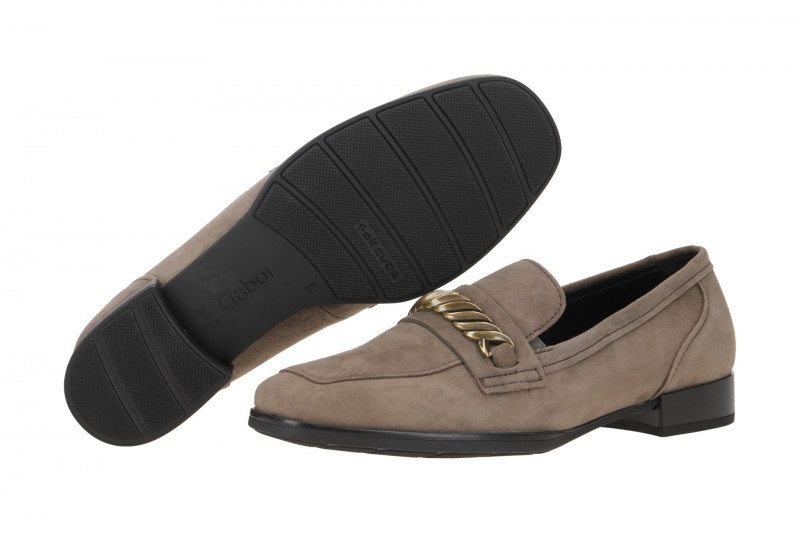 Gabor Schuhe Slipper grau braun Velour G-Weite 32.433.20