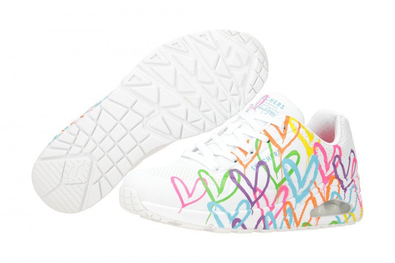 Skechers Uno Schuhe weiß bunte Herzen 177981