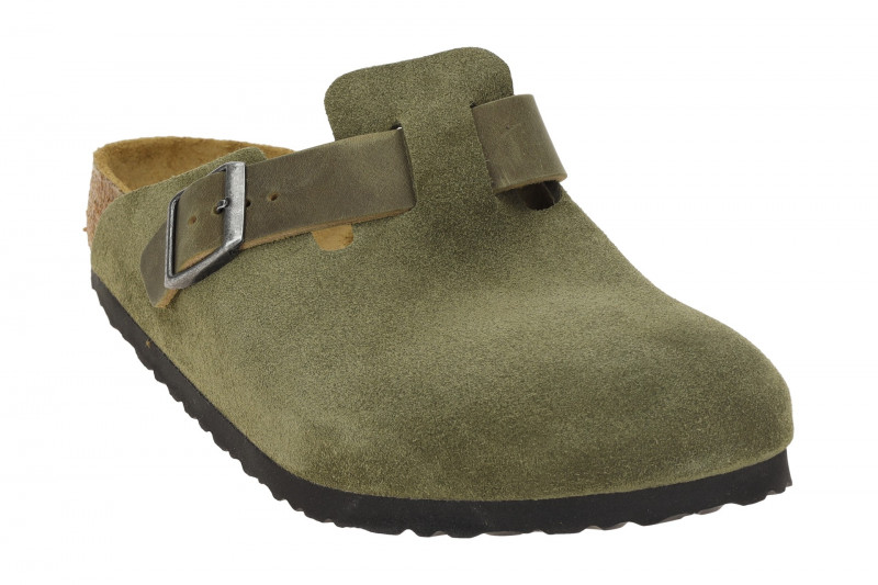 Birkenstock Boston Clogs Pantoletten grün Velour Normal-Weit 1028067