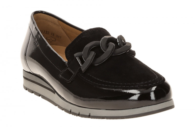 Gabor Schuhe Slipper schwarz Lack Velour Mokassin 4004.01